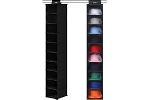 VAESIDA Hat Rack for Closet, 10 Shelf Hanging Hat Organizer for Baseball Caps Storage, Hat Holder Organizer for Hat Display, Best Space Saving Hat Racks for Baseball Cap Organizer, Black