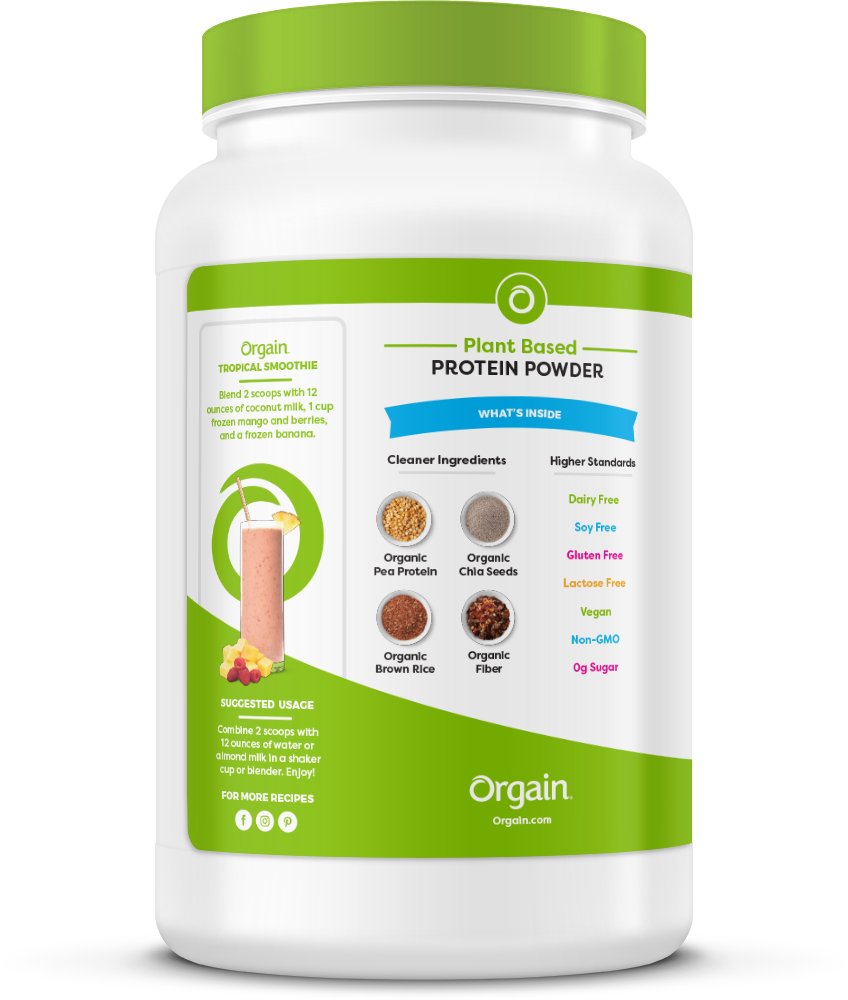 Orgain Organic Plant Based Protein Powder, Vanilla Bean - Vegan, Low