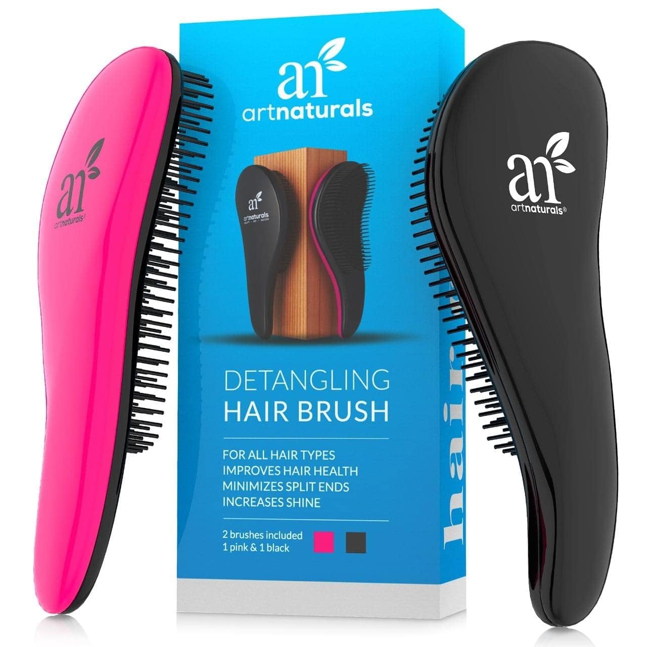 Detangling Hair Brush, 2 Piece Set, artnaturals