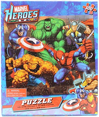 Marvel Heroes the Thing, Spider-Man, Hulk, Thor, and Cap Jigsaw Puzzle (100pc)