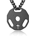 HZMAN Mens Fashion Stainless Steel Fitness Gym Dumbbell Weight Plate Barbell Chain Pendant Necklace