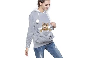 Jomago Womens Pet Carrier Thin Hoodies Kitten Puppy Pouch Shirts Animal Holder Hood Long Sleeve Sweatshirt
