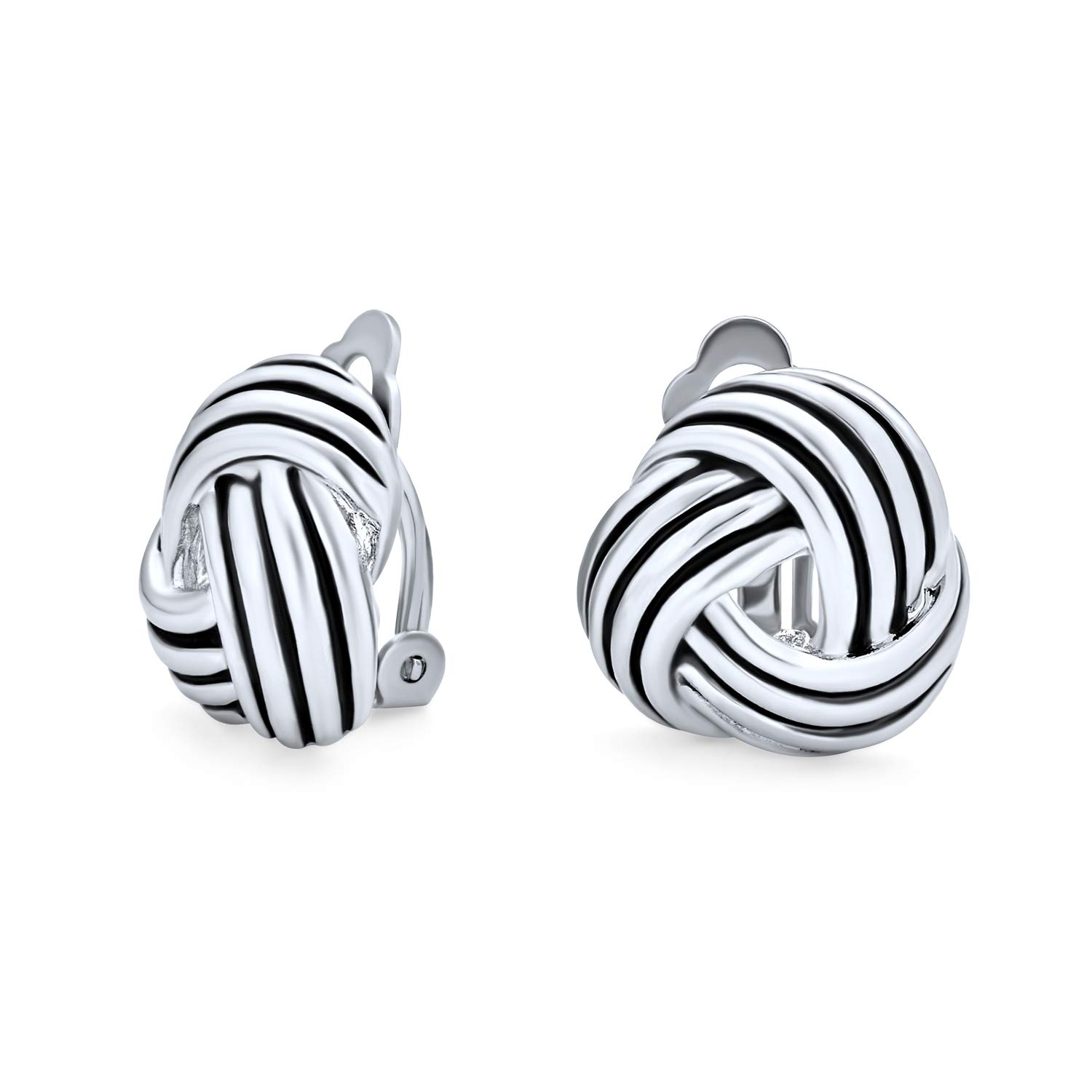 Rope Cable Love Knot Work Clip On Earrings For Women Non Pierced Ears Black Oxidized Silver Plated Brass — image 1