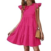 Yousify Summer Dresses for Women 2026 Ruffle Sleeve Mini Babydoll Dress Beach Casual Loose Flowy Dresses Sundress