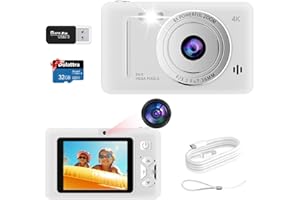 UHD 4K Kids Camera, 48MP Digital Camera for Kids, Dual Lens Vlogging Camera, 8X Zoom, Puzzle Games, Filters & Frames, 32G TF 