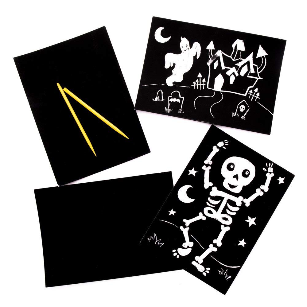Baker Ross AT200 Halloween Scratch Art-Pack of 8, Glow in The Dark Drawing Sheets for Crafting Activities, Assorted
