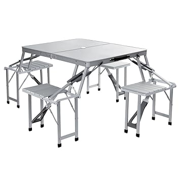 Aluminium Campingtisch mit Stühlen für Familie. EIN Mehrzwecktisch für Indoor und Outdoor, Hitzebeständig und Wasserfest. Kla