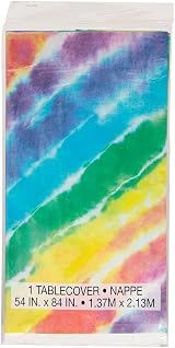 Unique Party Rainbow Tie Dye Plastic Tablecloth 7ft x 4.5ft view 2