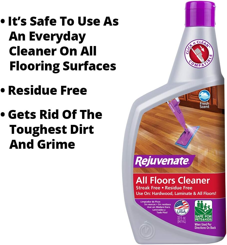 Rejuvenate Click N Clean Multi-Surface Spray Mop System Complete Bundle Includes Free Click-On Pro Grade Grout Brush 1 x 32oz No-Bucket Floor Cleaner (bundle with 3 reusable microfiber pads): Health & Personal Care