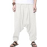perdontoo Mens Womens Harem Pants Loose Fit Boho Yoga Hippie Aladdin Drop Crotch Trousers