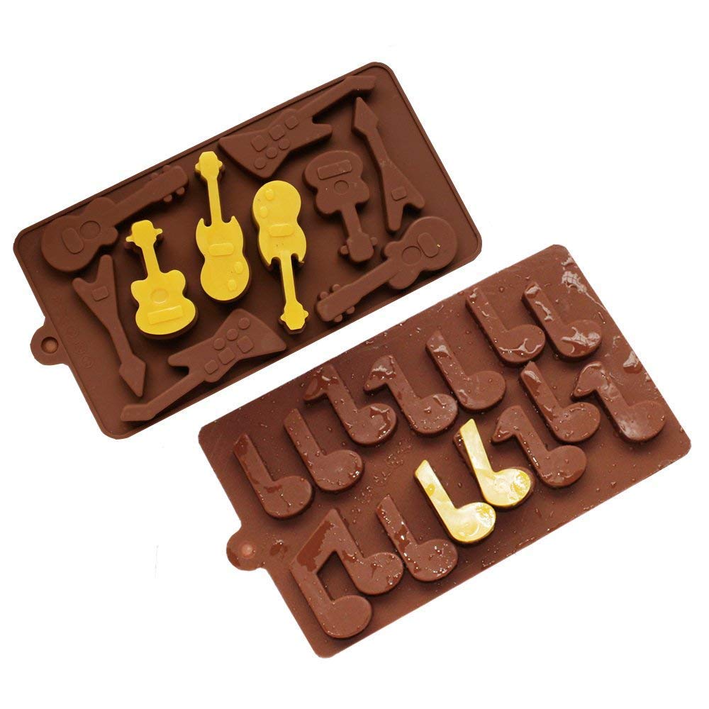Photo 1 of ***** ONLY MUSIC NOTES**** 2-Pack Guitar and Musical Note Molds Set - Mold Music Instruments Silicone Mold for Chocolate, Jello Shot, Ice Cubes, Cake Decoration, Candy