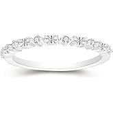 Frayerr 0.24-0.7 CT Moissanite Rings For Women - Half Eternity Platinum Plated 925 Sterling Silver Wedding Band - VVS1 Moissanite Promise Ring For Her - Stackable Minimalist Anniversary Band Gift Size 4-9