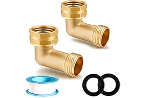 YELUN Garden Hose Elbow Connector 90 Degree Solid Brass Pipe Fittings Hose Elbow -Eliminates Stress and Strain On RV Water Intake Hose Adapter 3/4" FHT x 3/4" MHT (2 SETS)