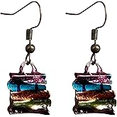 Chanaiqw Vintage Stack Book Earrings for Women Creative Stack of Books Drop Dangle Earrings Librarian Teacher Graduation Jewelry