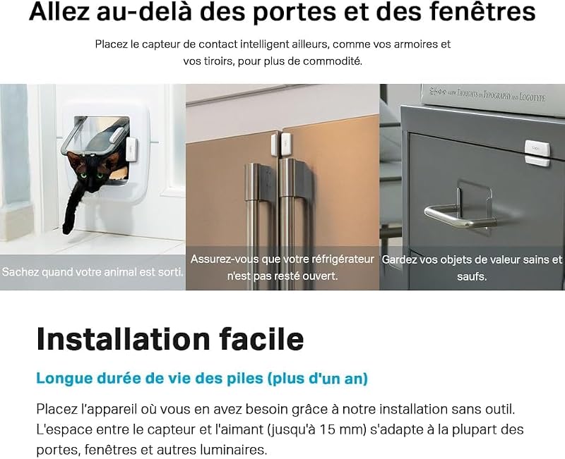 Détecteur Ouverture Porte Fenêtre Connecté WiFi, Alarme Maison T110