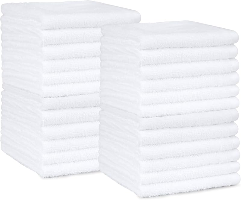Conjunto de Toalhas de Banho Absorvente 100% Algodão Lavatório 30x30 cm, Branco, Embalar 24 Unidades