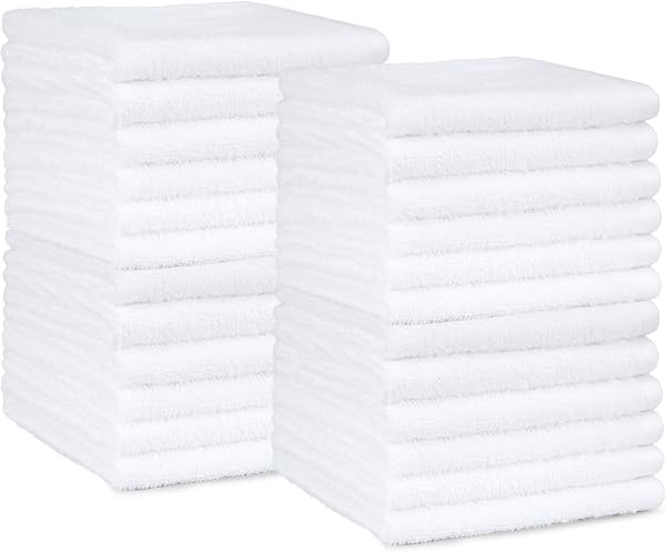 Amazon Basics Fast Drying Cotton Washcloths for Bathroom, Machine Washable, Soft and Highly Absorbent, 12 x 12 in, White, 24-