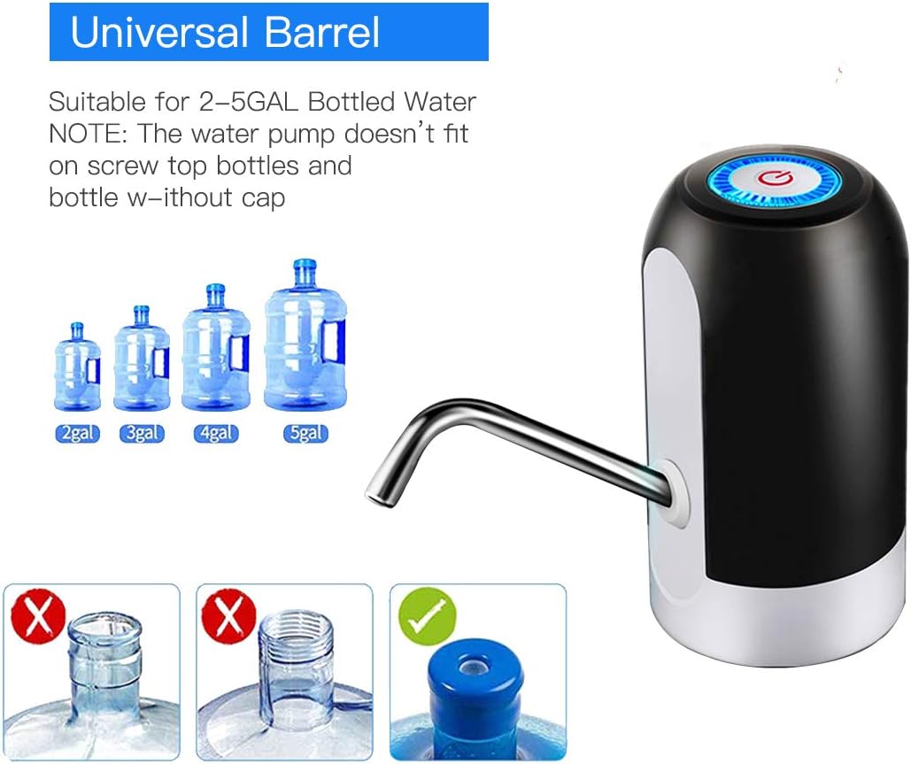 HUAPPNIO Water Bottle Pump Electric Portable USB Charging for 5 Gallon Water Bottle with 1200MAH Battery Powered Black - - 