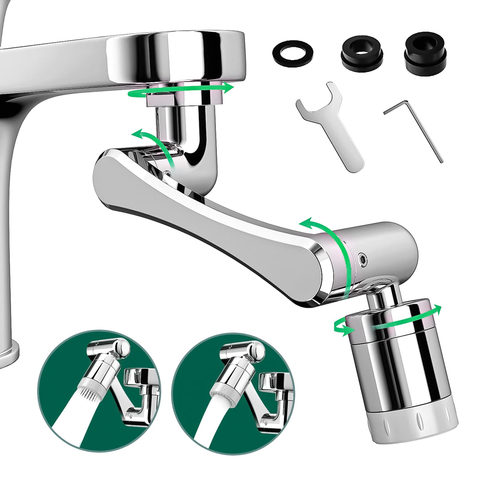 ROSYNEY 1440° Rotating Tap Attachment, 1080° Rotating Multifunctional Extension Tap (Updated Version), 1080° Tap Aerator, 2 Modes M20/M22/M24（G1/2, 55/64″, 15/16″）