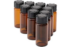 JIUWU 10ml Amber Glass Vials with Screw Caps, 10 Pack Small Sample Bottles, Leak-Proof Clear Containers for Lab, Essential Oi
