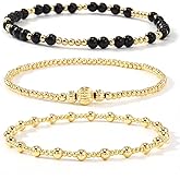 Ustome Gold Ball Stackable Lantern Beaded Bracelets Set For Women, Handmade Colorful 3Pcs Stack Cute Unique Stretch Accessories Smooth Jewelry, Summer Beach Daily Party Friendship Gift