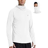Roadbox UPF 50+ Men's Hooded Fishing Shirts, Long Sleeve UV Sun Protection Hoodie Hiking Running Swim Rash Guard with Mask