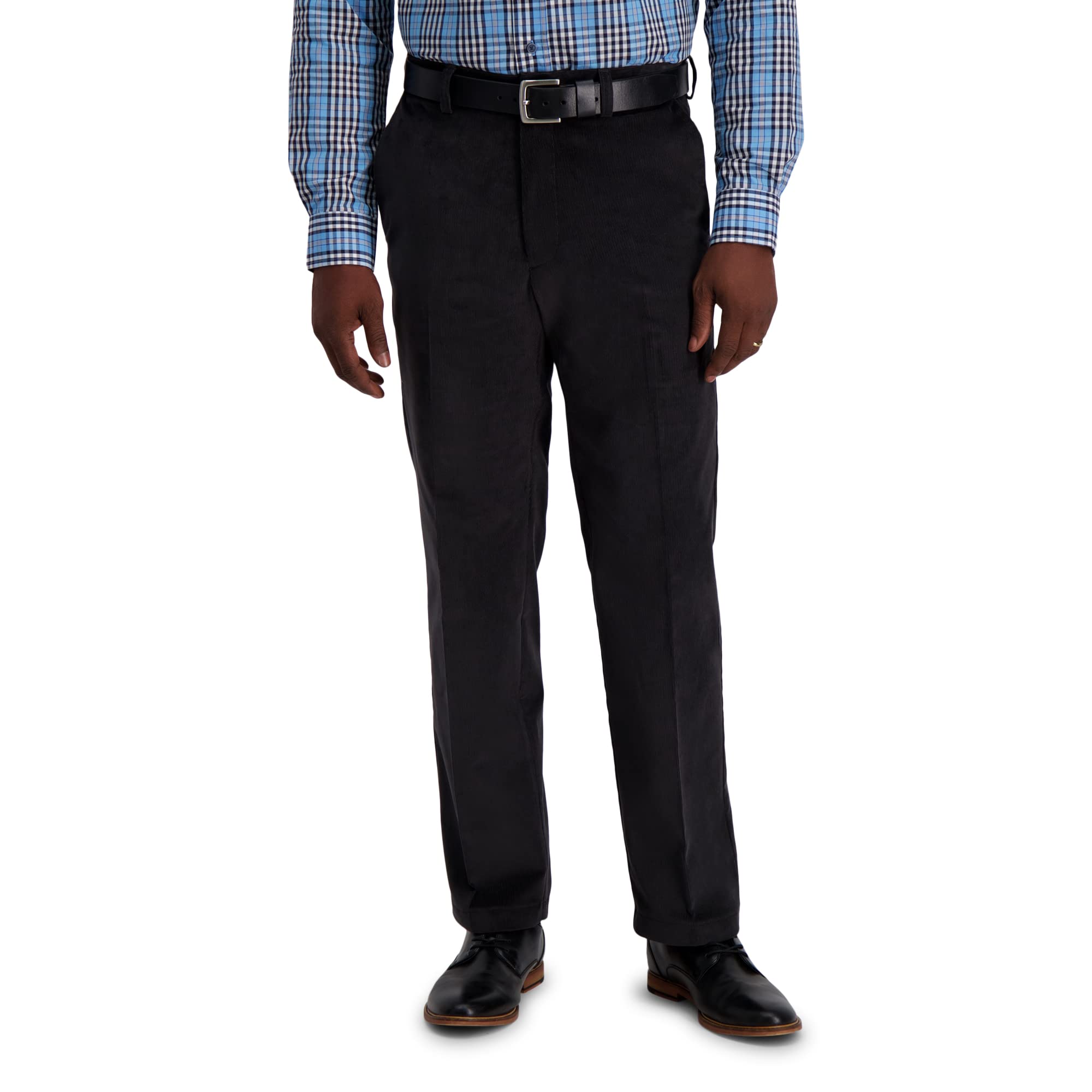 Haggar mens Stretch Corduroy Expandable Waist Classic Fit Flat Front Casual Pants, Dark Grey, 36W x 34L US Image Haggar mens Stretch Corduroy Expandable Waist Classic Fit Flat Front Casual Pants, Dark Grey, 36W x 34L US Image
