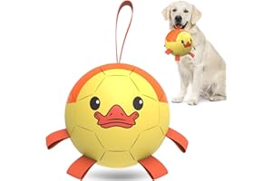QDAN Dog Toys Soccer Ball with Straps, Interactive Dog Toys for Tug of War, Puppy Birthday Gifts, Dog Tug Toy, Dog Water Toy, Durable Dog Balls for Medium & Large Dog - Duck（8 Inch）