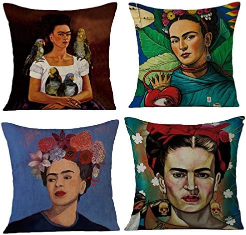 JLHua 4 pcs Frida Kahlo Self-Portrait Cotton Linen Pillow Case Cover,18",Pattern 10
