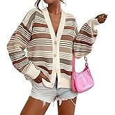 CHARTOU Women Contrast Striped Cardigan Sweaters Button Down V Neck 2025 Fall Sweaters Tops