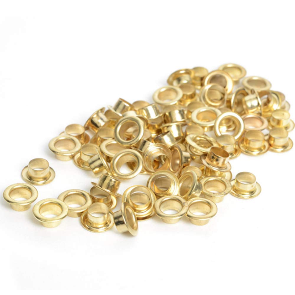 RuiLing 100pcs 6mm Gold Metal Eyelets Round Inner Hole Grommets DIY Rivet Leathercraft Accessories Air-Hole for Shoes Belt Bag Tag Clothes Scrapbook