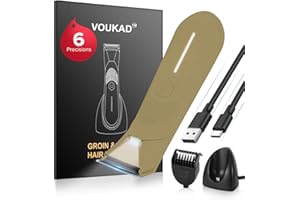 VOUKAD Sensitive Skin Personal Pubic Hair Trimmer for Women and Men, Electric Manscape/Bikini Trimmer, Waterproof Groin Trimmer for Body Hair, with Light, Travel Size, 6 Precisions (Brown)