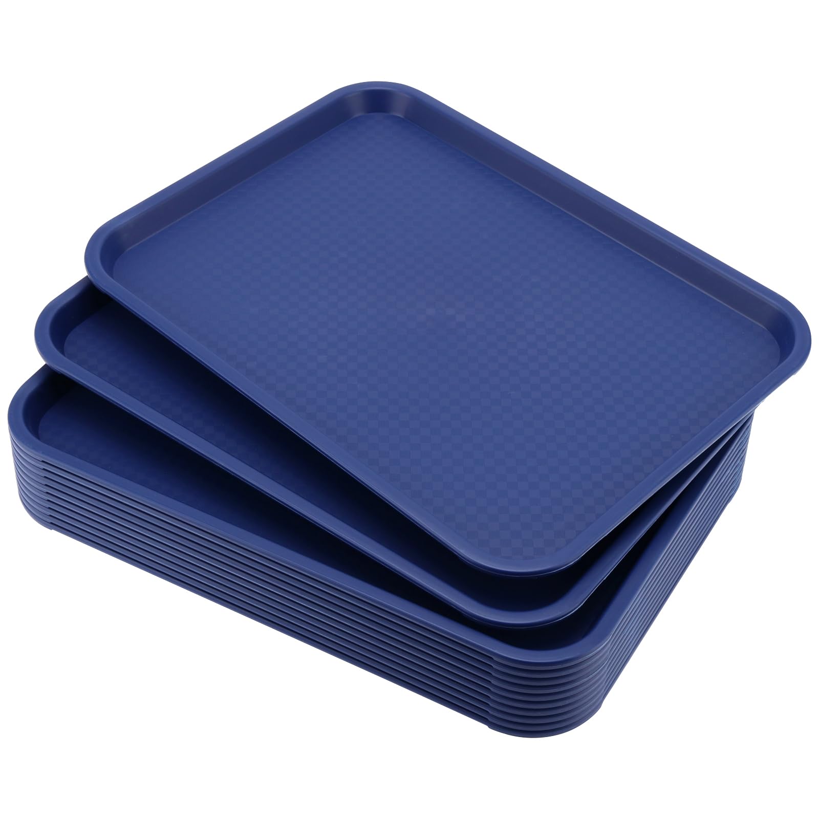 Photo 1 of MANCHAP 12 Pack 16.3 x 12 Inch Blue Plastic Fast Food Tray, Rectangular Restaurant Serving Trays, Plastic Cafeteria Trays Food Trays for Restaurant, Coffee Shop