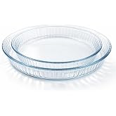 2-Piece Ums Round Glass Baking Dishes for Oven, Round Baking Dish, Glass Casserole Dish, Glass Pie Pan, Borosilicate Glass Cookware, Microwave and Dishwasher Safe Clear Bakeware, 12.5" &amp; 10.2" Sizes