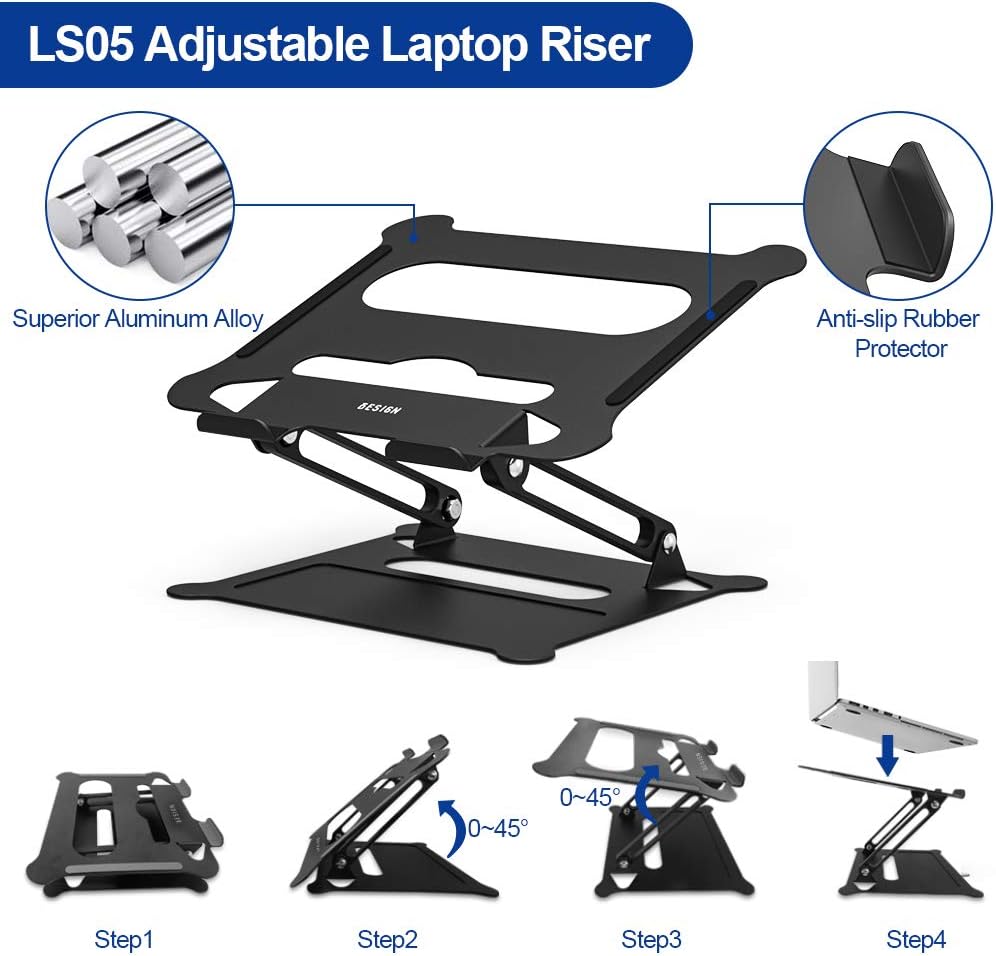 Besign LS05 Aluminum Laptop Stand, Ergonomic Adjustable Notebook Stand, Riser Holder Computer Stand Compatible with Air, Pro, Dell, HP, Lenovo More 10-15.6" Laptops