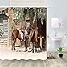DYNH Horse Shower Curtain, Rustic Farm Animals in Traditional American Western Town Scenery Bath Curtain, Rustic Wooden Farmhouse Shower Curtain for Bathroom 12PCS Hooks, Bathtub Curtain 69X70 in