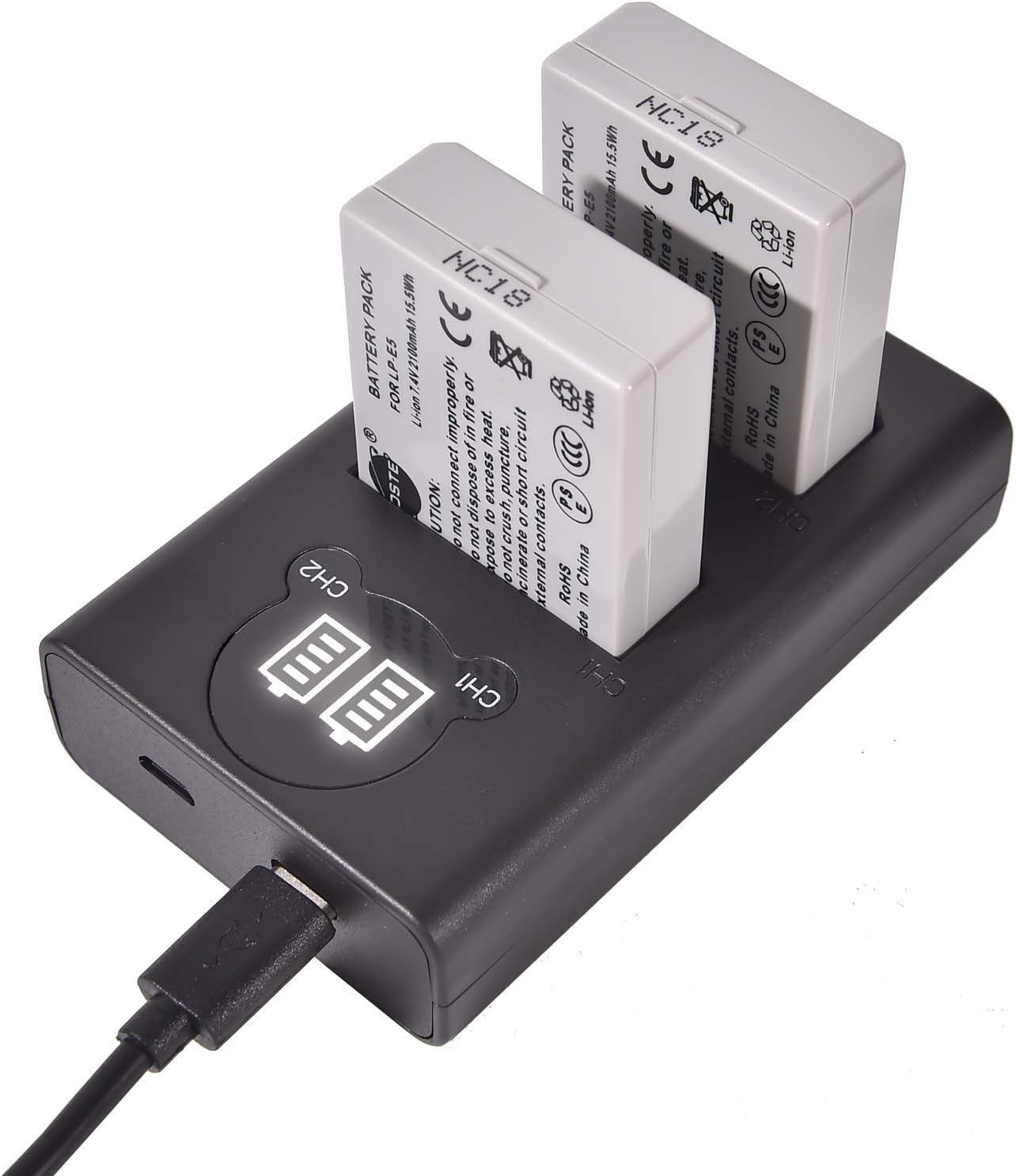 DSTE Battery Charger, 2x LP-E5 Replacement, 8.4V 2100mAh Li-ion, Dual USB Charger with LCD Display - Image 3