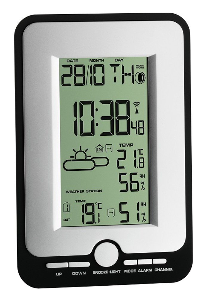 TFA Dostmann Wireless Weather Station MULTY, 35.1134.10, for indoor and outdoor, temperature, humidity, display of current moon phase, black