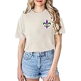 Eatbook Fat Tuesday Shirts for Women New Orleans Parade Festival Graphic Short Sleeve Celebration Tees Fun Colorful Outfit