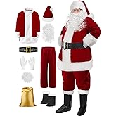 SOMOYA Christmas Santa Claus Costume with Beards Santa Suit Adult Men Deluxe 9PCS Complete Deluxe Santa Outfit Set Burgundy