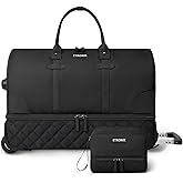 ETRONIK Rolling Duffle Bag with Wheels, 21 Inch Flight Approved Duffle Bag for Travel with Toiletry Bag, Carry on Luggage Weekender Bags for Women with Shoe Compartment, Black