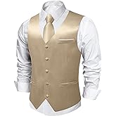 DiBanGu Mens Suit Vest and Tie Set Solid Color Satin Waistcoat Necktie Wedding Party Casual Dress Vest for Tuxedo