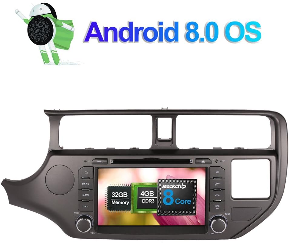 Flynavigo 4GB RAM Android 8.0 Car Stereo CD DVD Player for Kia K3 Kia Rio 2012 2013 2014 in Dash Car Radio with 8" LCD Bluetooth GPS Navigation Support FM AM WiFi 3G Video Output Backup Camera 1080P