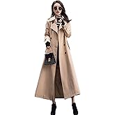 ebossy Women's Double Breasted Duster Trench Coat Slim Full Length Maxi Long Overcoat