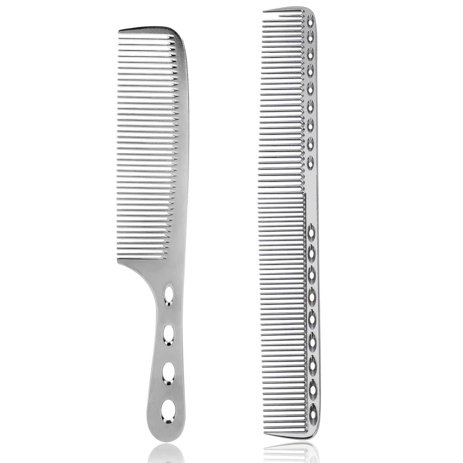 Aluminum Comb, 2 Pcs Professional Metal Barber Fine Tooth Hair Styling Combs Anti Static Cutting Handle Hairdressing Comb for Men and Women