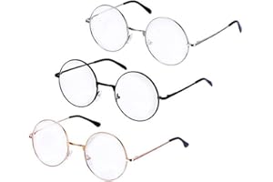 iwobi 3 Pairs of Round Eyeglasses Metal Frame Unisex Retro Metal Clear Lens Glasses