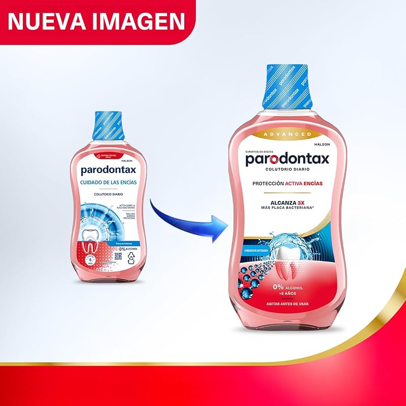 Enjuague Bucal, Cuidado Diario de las Encías, Frescor Intenso, 0% Alcohol, Pack de 2x500 ml