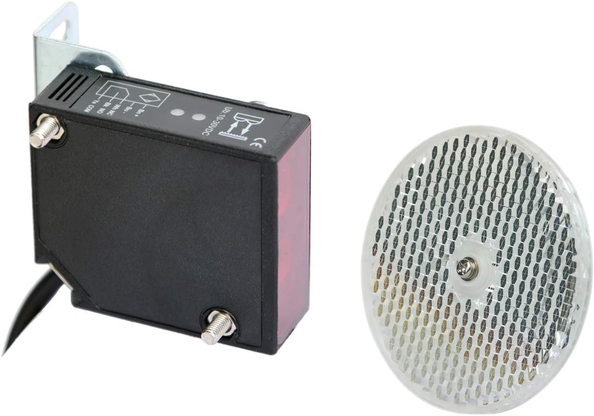 Supreform IP67 Waterproof Universal 10-30VDC Safety Retro-Reflective Photoelectric Beam Sensor for 12VDC and 24VDC Gate Opener, Garage Door Sensor Up to 40 Feet Sensing Range, Pre-Wired 6.6 Feet Cord