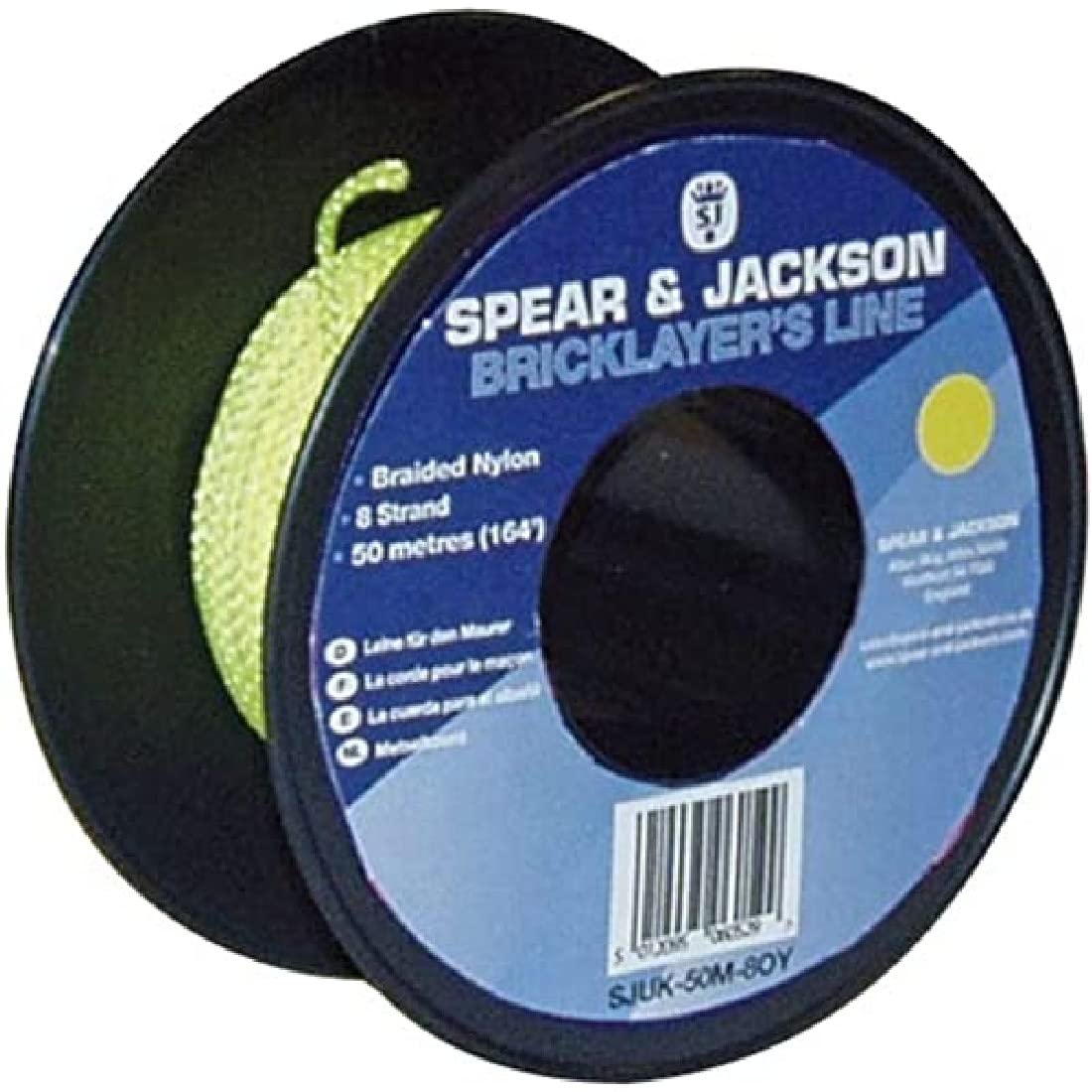 Spear & Jackson SJUK-50M-8OY Bricklayers Line - Braided Nylon - 12 x 50 Metre - Box of 12 Lines - Orange & Yellow