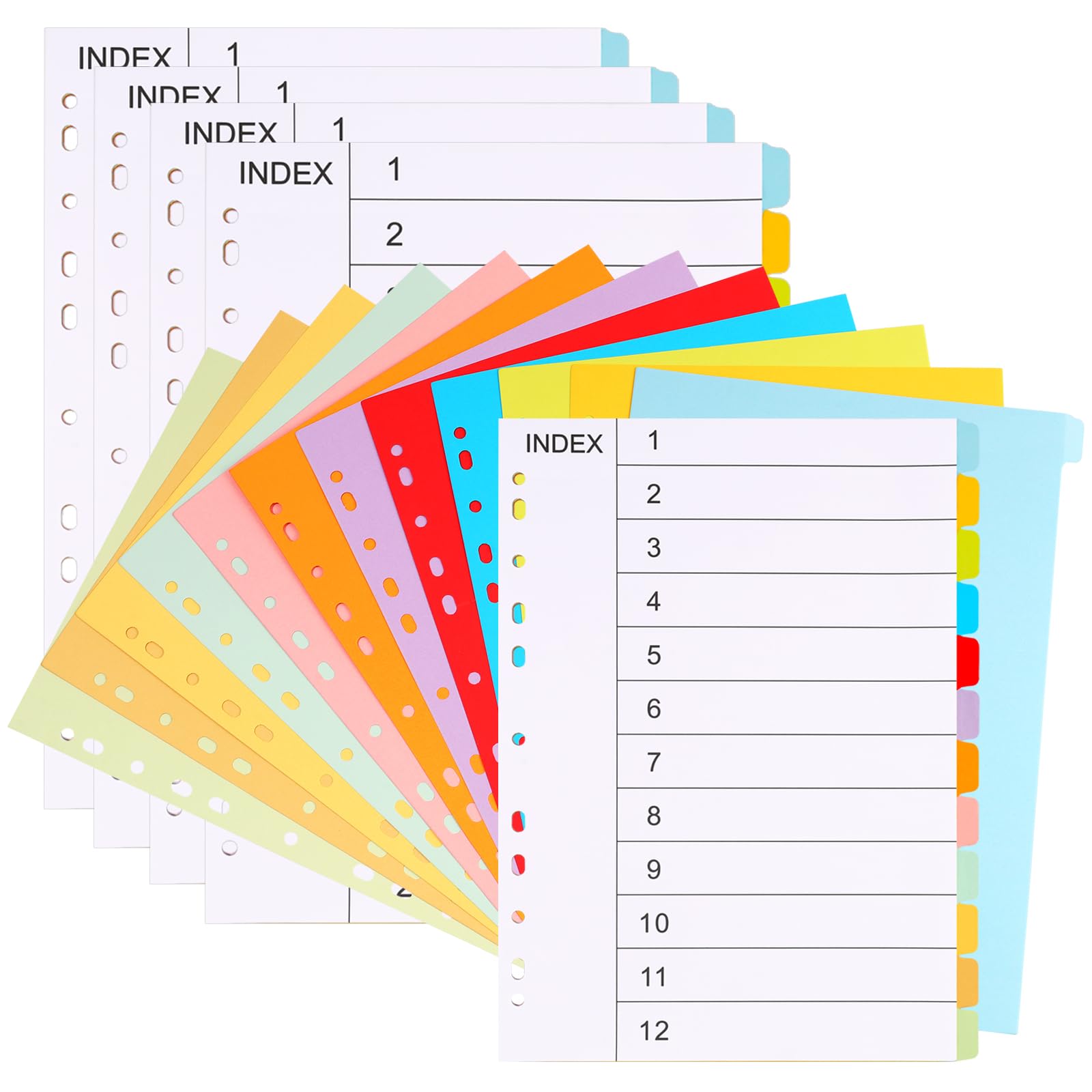 （5 Pack） A4 File dividers Dividers, 12 Part Folder Dividers Writable Cardstock Folder Dividers 11 Holes Punched with Digital Covers Index Dividers Fit All A4 Portrait File Dividers